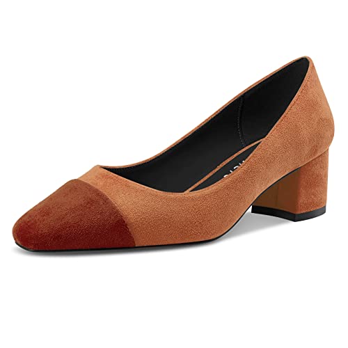 Castamere Damen Chunky Blockabsatz Mittlerem Absatz Heel Zehenkappe Slip-on Pumps Klassisch Dress 5 cm Heels Braun 38 EU von Castamere