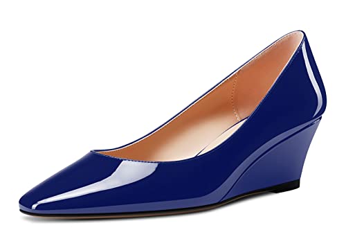 Castamere Damen Chunky Blockabsatz Mittlerem Keilabsatz Absatz Heel Eckige Zehenkappe Slip-on Pumps Klassisch Cute Hochzeit Dress Schuhe Navy Blau 37 EU von Castamere