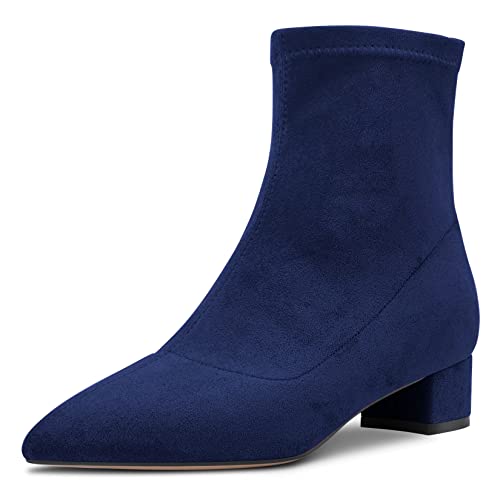 Castamere Damen Chunky Blockabsatz Niedrige Absatz Heel Geschlossene Spitze Zehenkappe Stiefeletten Slip-on Reißverschluss 3.5 CM Heels Klassisch Cute Schuhe Blau C 38 EU von Castamere