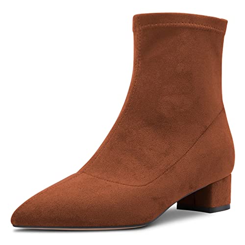 Castamere Damen Chunky Blockabsatz Niedrige Absatz Heel Geschlossene Spitze Zehenkappe Stiefeletten Slip-on Reißverschluss 3.5 CM Heels Klassisch Cute Schuhe Braun 40 EU von Castamere