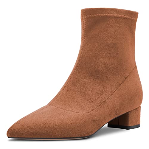 Castamere Damen Chunky Blockabsatz Niedrige Absatz Heel Geschlossene Spitze Zehenkappe Stiefeletten Slip-on Reißverschluss 3.5 CM Heels Klassisch Cute Schuhe Braun A 38 EU von Castamere