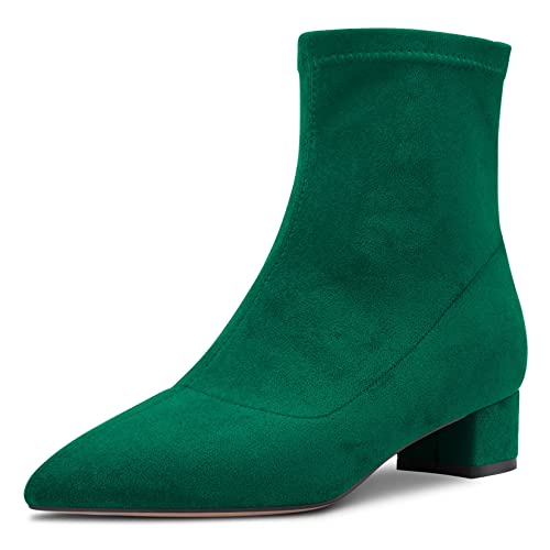 Castamere Damen Chunky Blockabsatz Niedrige Absatz Heel Geschlossene Spitze Zehenkappe Stiefeletten Slip-on Reißverschluss 3.5 CM Heels Klassisch Cute Schuhe Grün B 39 EU von Castamere