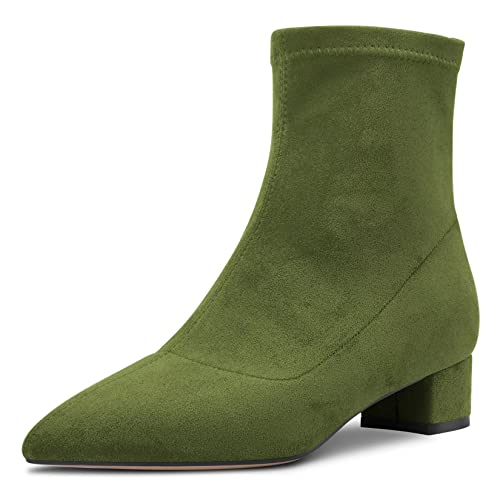 Castamere Damen Chunky Blockabsatz Niedrige Absatz Heel Geschlossene Spitze Zehenkappe Stiefeletten Slip-on Reißverschluss 3.5 CM Heels Klassisch Cute Schuhe Grün C 39 EU von Castamere