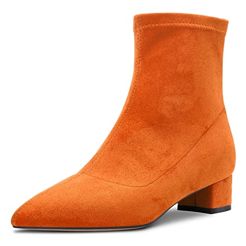 Castamere Damen Chunky Blockabsatz Niedrige Absatz Heel Geschlossene Spitze Zehenkappe Stiefeletten Slip-on Reißverschluss 3.5 CM Heels Klassisch Cute Schuhe Orange 40 EU von Castamere