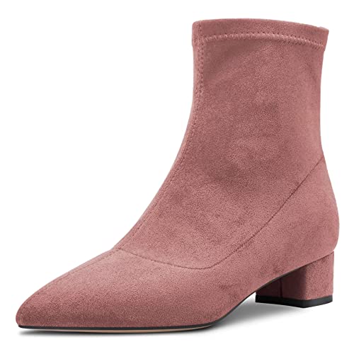 Castamere Damen Chunky Blockabsatz Niedrige Absatz Heel Geschlossene Spitze Zehenkappe Stiefeletten Slip-on Reißverschluss 3.5 CM Heels Klassisch Cute Schuhe Rosa 37 EU von Castamere