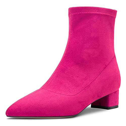 Castamere Damen Chunky Blockabsatz Niedrige Absatz Heel Geschlossene Spitze Zehenkappe Stiefeletten Slip-on Reißverschluss 3.5 CM Heels Klassisch Cute Schuhe Rosa A 39 EU von Castamere