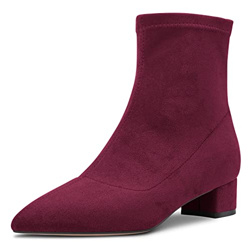 Castamere Damen Chunky Blockabsatz Niedrige Absatz Heel Geschlossene Spitze Zehenkappe Stiefeletten Slip-on Reißverschluss 3.5 CM Heels Klassisch Cute Schuhe Rot 36 EU von Castamere