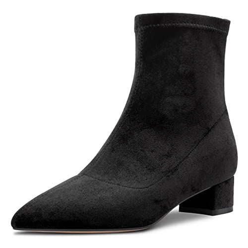 Castamere Damen Chunky Blockabsatz Niedrige Absatz Heel Geschlossene Spitze Zehenkappe Stiefeletten Slip-on Reißverschluss 3.5 CM Heels Klassisch Cute Schuhe Schwarz 41 EU von Castamere