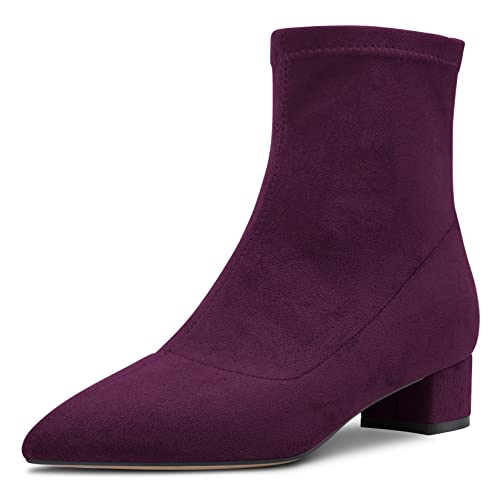 Castamere Damen Chunky Blockabsatz Niedrige Absatz Heel Geschlossene Spitze Zehenkappe Stiefeletten Slip-on Reißverschluss 3.5 CM Heels Klassisch Cute Schuhe Violett A 44 EU von Castamere