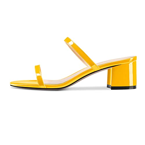 Castamere Damen Chunky Blockabsatz Niedrige Absatz Heel Peep Open Zehenkappe Slip-on Sandalen Büroschuhe Party Cute Dress Clear Schuhe 5 CM Heels Gelb Lackleder 35 EU von Castamere