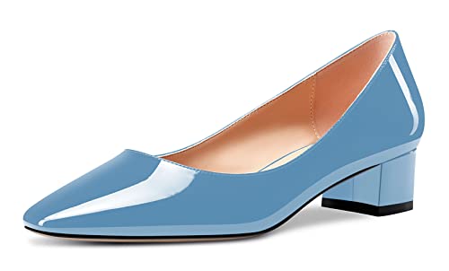Castamere Damen Chunky Blockabsatz Niedrige Kitten Absatz Heel Geschlossene Eckige Zehenkappe Pumps Slip-on Cute Dress Büroschuhe Schuhe Hellblau 41 EU von Castamere