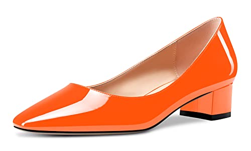 Castamere Damen Chunky Blockabsatz Niedrige Kitten Absatz Heel Geschlossene Eckige Zehenkappe Pumps Slip-on Cute Dress Büroschuhe Schuhe Orange 40 EU von Castamere