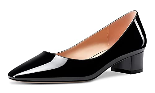 Castamere Damen Chunky Blockabsatz Niedrige Kitten Absatz Heel Geschlossene Eckige Zehenkappe Pumps Slip-on Cute Dress Büroschuhe Schuhe Schwarz 40 EU von Castamere