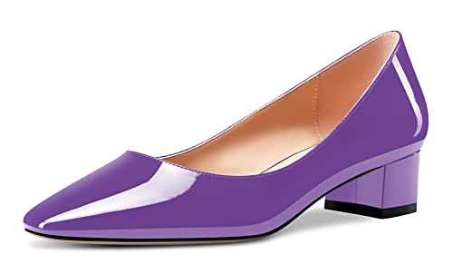 Castamere Damen Chunky Blockabsatz Niedrige Kitten Absatz Heel Geschlossene Eckige Zehenkappe Pumps Slip-on Cute Dress Büroschuhe Schuhe Violett 40 EU von Castamere