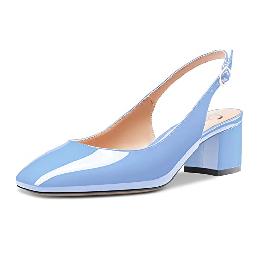 Castamere Damen Chunky Blockabsatz Niedrige Kitten Absatz Heel Geschlossene Eckige Zehenkappe Slingback Pumps Clear Cute Dress Slip-on Sandalen 5 CM Heels Hellblau 39 EU von Castamere