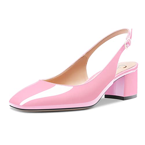 Castamere Damen Chunky Blockabsatz Niedrige Kitten Absatz Heel Geschlossene Eckige Zehenkappe Slingback Pumps Clear Cute Dress Slip-on Sandalen 5 CM Heels Rosa 39 EU von Castamere