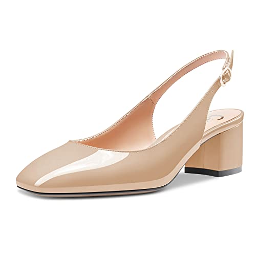 Castamere Damen Chunky Blockabsatz Niedrige Kitten Absatz Heel Geschlossene Eckige Zehenkappe Slingback Pumps Clear Cute Dress Slip-on Sandalen 5 cm Heels Beige 41 EU von Castamere