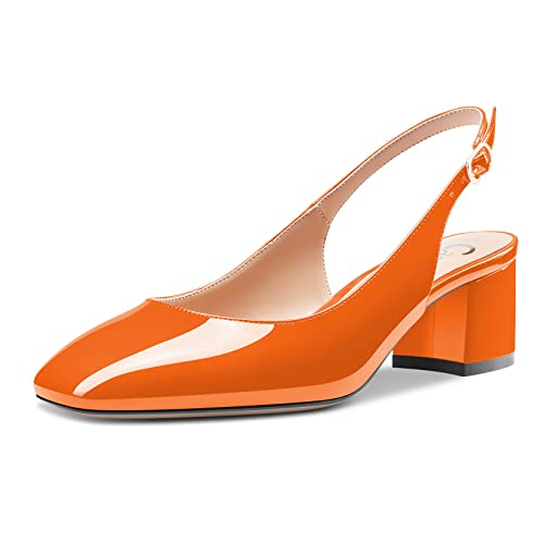 Castamere Damen Chunky Blockabsatz Niedrige Kitten Absatz Heel Geschlossene Eckige Zehenkappe Slingback Pumps Clear Cute Dress Slip-on Sandalen 5 cm Heels Orange 40 EU von Castamere