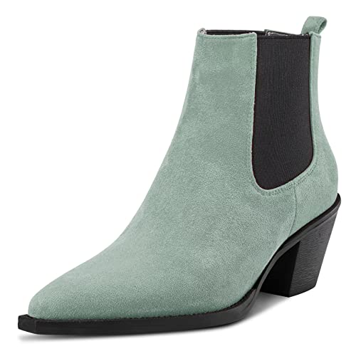 Castamere Damen Chunky Blockabsatz Niedrige Kitten Absatz Heel Geschlossene Spitze Zehenkappe Stiefeletten Slip-on Büroschuhe Dress 6.5 CM Heels Stiefel Grün B 39 EU von Castamere