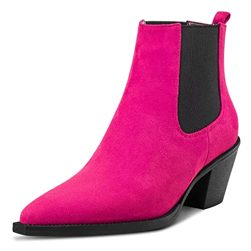 Castamere Damen Chunky Blockabsatz Niedrige Kitten Absatz Heel Geschlossene Spitze Zehenkappe Stiefeletten Slip-on Büroschuhe Dress 6.5 CM Heels Stiefel Rosa 39 EU von Castamere