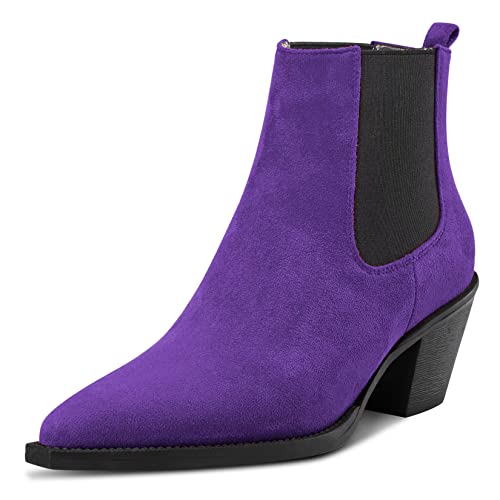 Castamere Damen Chunky Blockabsatz Niedrige Kitten Absatz Heel Geschlossene Spitze Zehenkappe Stiefeletten Slip-on Büroschuhe Dress 6.5 CM Heels Stiefel Violett 40 EU von Castamere