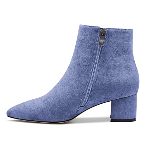 Castamere Damen Chunky Blockabsatz Niedrige Kitten Absatz Heel Geschlossene Spitze Zehenkappe Stiefeletten Slip-on Reißverschluss Büroschuhe Klassisch Dress Stiefel Blau Wildleder 37 EU von Castamere