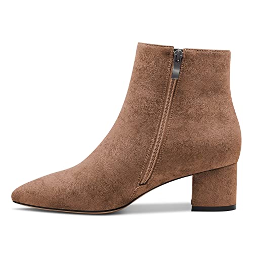 Castamere Damen Chunky Blockabsatz Niedrige Kitten Absatz Heel Geschlossene Spitze Zehenkappe Stiefeletten Slip-on Reißverschluss Büroschuhe Klassisch Dress Stiefel Braun 42 EU von Castamere