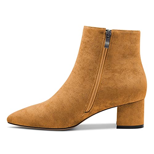 Castamere Damen Chunky Blockabsatz Niedrige Kitten Absatz Heel Geschlossene Spitze Zehenkappe Stiefeletten Slip-on Reißverschluss Büroschuhe Klassisch Dress Stiefel Braun A 41 EU von Castamere