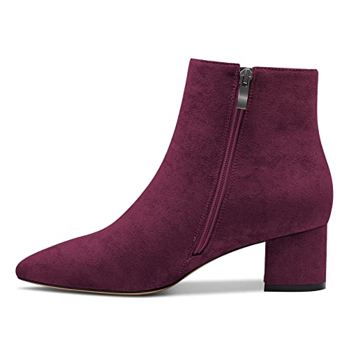 Castamere Damen Chunky Blockabsatz Niedrige Kitten Absatz Heel Geschlossene Spitze Zehenkappe Stiefeletten Slip-on Reißverschluss Büroschuhe Klassisch Dress Stiefel Burgund Rot 37 EU von Castamere