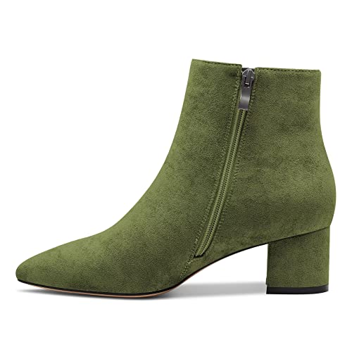 Castamere Damen Chunky Blockabsatz Niedrige Kitten Absatz Heel Geschlossene Spitze Zehenkappe Stiefeletten Slip-on Reißverschluss Büroschuhe Klassisch Dress Stiefel Dunkelgrün Wildleder 40 EU von Castamere