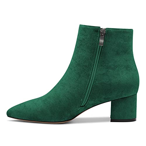 Castamere Damen Chunky Blockabsatz Niedrige Kitten Absatz Heel Geschlossene Spitze Zehenkappe Stiefeletten Slip-on Reißverschluss Büroschuhe Klassisch Dress Stiefel Grün 42 EU von Castamere