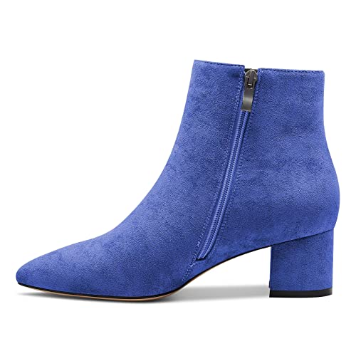 Castamere Damen Chunky Blockabsatz Niedrige Kitten Absatz Heel Geschlossene Spitze Zehenkappe Stiefeletten Slip-on Reißverschluss Büroschuhe Klassisch Dress Stiefel Königsblau Wildleder 38 EU von Castamere