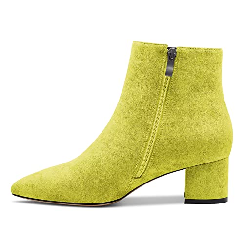 Castamere Damen Chunky Blockabsatz Niedrige Kitten Absatz Heel Geschlossene Spitze Zehenkappe Stiefeletten Slip-on Reißverschluss Büroschuhe Klassisch Dress Stiefel Lindgrün 40 EU von Castamere