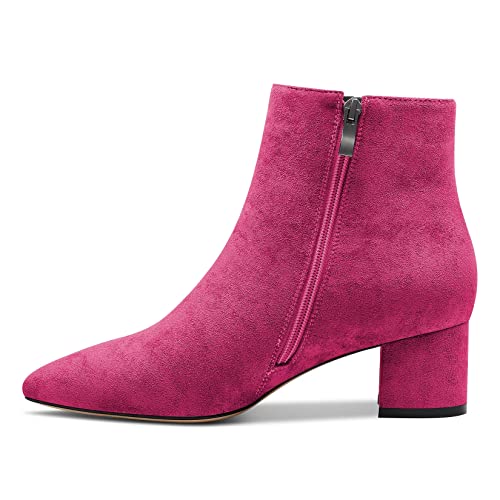 Castamere Damen Chunky Blockabsatz Niedrige Kitten Absatz Heel Geschlossene Spitze Zehenkappe Stiefeletten Slip-on Reißverschluss Büroschuhe Klassisch Dress Stiefel Magenta Rot 37 EU von Castamere