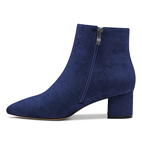 Castamere Damen Chunky Blockabsatz Niedrige Kitten Absatz Heel Geschlossene Spitze Zehenkappe Stiefeletten Slip-on Reißverschluss Büroschuhe Klassisch Dress Stiefel Navy Blau 38 EU von Castamere