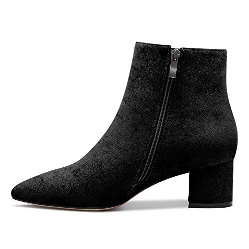 Castamere Damen Chunky Blockabsatz Niedrige Kitten Absatz Heel Geschlossene Spitze Zehenkappe Stiefeletten Slip-on Reißverschluss Büroschuhe Klassisch Dress Stiefel Schwarz Wildleder 44 EU von Castamere