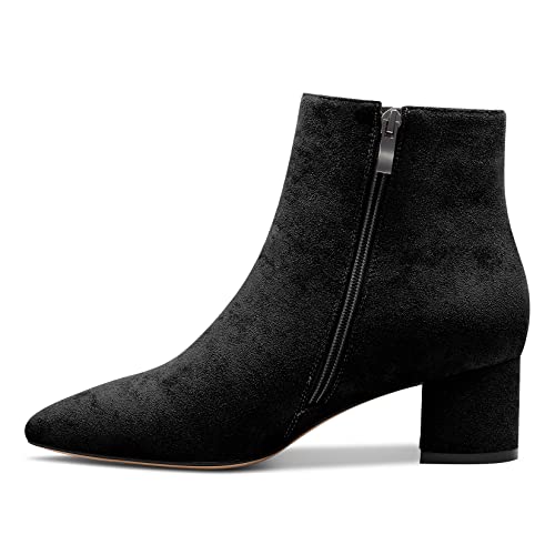Castamere Damen Chunky Blockabsatz Niedrige Kitten Absatz Heel Geschlossene Spitze Zehenkappe Stiefeletten Slip-on Reißverschluss Büroschuhe Klassisch Dress Stiefel Schwarz Wildleder 45 EU von Castamere