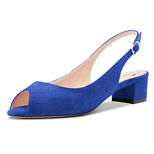 Castamere Damen Chunky Blockabsatz Niedrige Kitten Absatz Heel Peep Open Zehenkappe Sandalen Slip-on Slingback Cute Sexy Clear 3.5 CM Heels Blau A 40 EU von Castamere