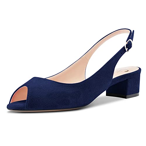 Castamere Damen Chunky Blockabsatz Niedrige Kitten Absatz Heel Peep Open Zehenkappe Sandalen Slip-on Slingback Cute Sexy Clear 3.5 CM Heels Blau C 43 EU von Castamere