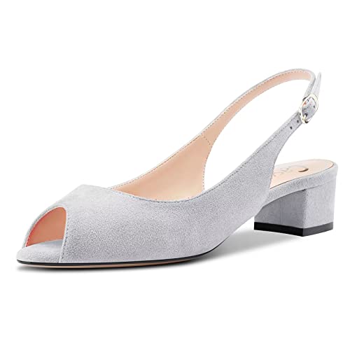 Castamere Damen Chunky Blockabsatz Niedrige Kitten Absatz Heel Peep Open Zehenkappe Sandalen Slip-on Slingback Cute Sexy Clear 3.5 CM Heels Grau 41 EU von Castamere