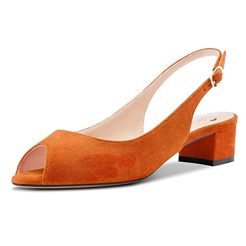 Castamere Damen Chunky Blockabsatz Niedrige Kitten Absatz Heel Peep Open Zehenkappe Sandalen Slip-on Slingback Cute Sexy Clear 3.5 CM Heels Orange 37 EU von Castamere