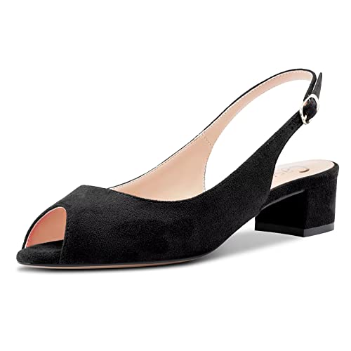 Castamere Damen Chunky Blockabsatz Niedrige Kitten Absatz Heel Peep Open Zehenkappe Sandalen Slip-on Slingback Cute Sexy Clear 3.5 CM Heels Schwarz 41 EU von Castamere