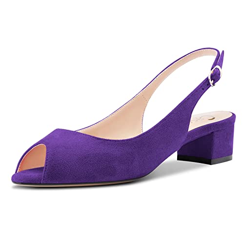 Castamere Damen Chunky Blockabsatz Niedrige Kitten Absatz Heel Peep Open Zehenkappe Sandalen Slip-on Slingback Cute Sexy Clear 3.5 CM Heels Violett 39 EU von Castamere