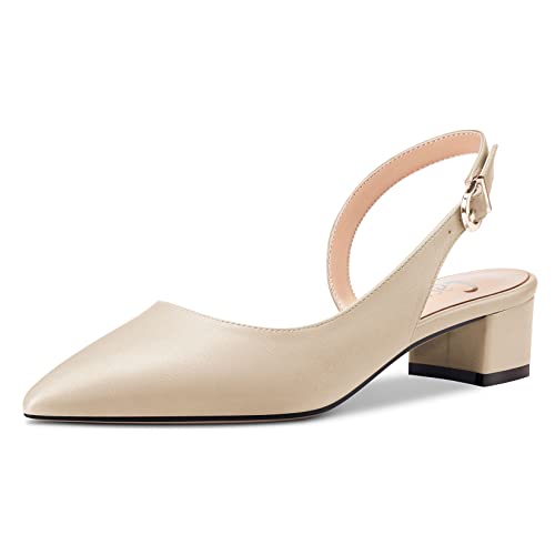 Castamere Damen Chunky Blockabsatz Niedrige Kitten Absatz Heel Spitze Zehenkappe Slingback Pumps Klassisch Cute Party Büroschuhe 3.5 cm Heels Beige Matt 42 EU von Castamere