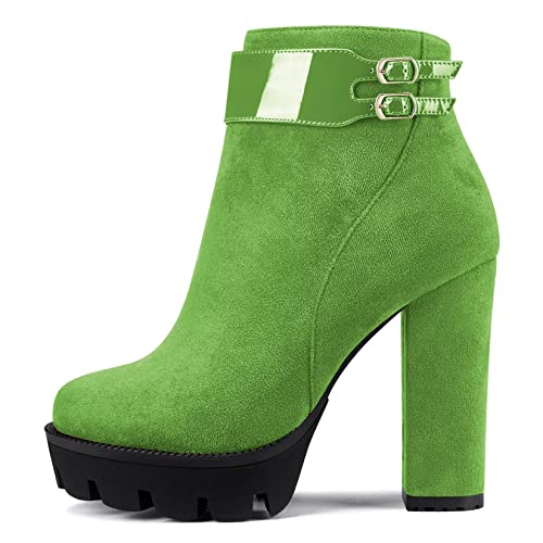 Castamere Damen Chunky Blockabsatz Plateau Plattform Hoher High Absatz Heel Geschlossene Runde Zehenkappe Stiefeletten Reißverschluss Klassisch Stiefel Grün 39 EU von Castamere