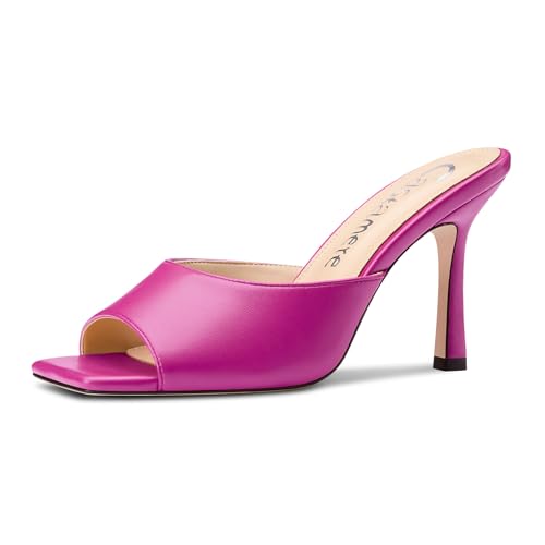 Castamere Damen Eckige Open Zehenkappe Sandalen Hoher High Stiletto Absatz Heel Slip-on Pantoletten Schuhe Dress Lässig Sommer Schuhe 9 CM Heels Magenta 41 EU von Castamere