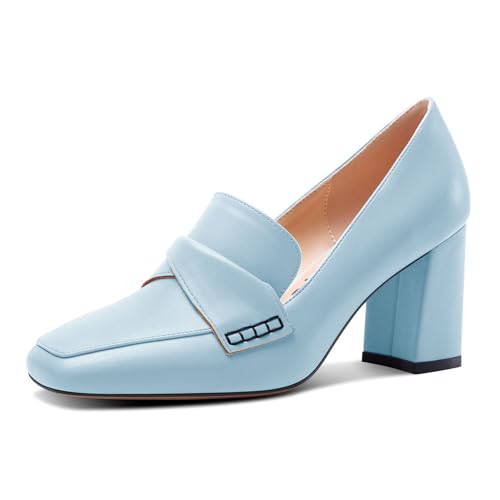 Castamere Damen Geschlossene Eckige Zehenkappe Mittlerem Blockabsatz Absatz Heel Slip-on Pumps Büroschuhe Dress Lässig Schuhe 8 cm Heels Himmelblau 40 EU von Castamere