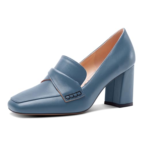 Castamere Damen Geschlossene Eckige Zehenkappe Mittlerem Blockabsatz Absatz Heel Slip-on Pumps Büroschuhe Dress Lässig Schuhe 8 cm Heels Kobaltblau 42 EU von Castamere