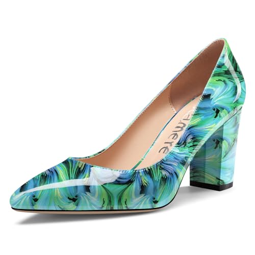 Castamere Damen Geschlossene Spitze Zehenkappe Hoher High Blockabsatz Absatz Heel Slip-on Dress Pumps Büroschuhe Lässig Schuhe 8 cm Heels Grüner Wirbel 39 EU von Castamere
