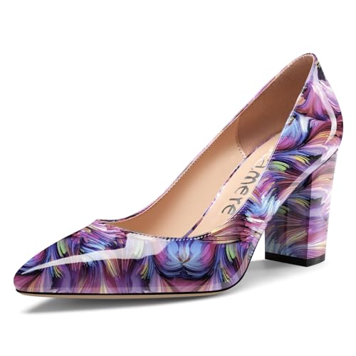 Castamere Damen Geschlossene Spitze Zehenkappe Hoher High Blockabsatz Absatz Heel Slip-on Dress Pumps Büroschuhe Lässig Schuhe 8 cm Heels Lila Wirbel 40 EU von Castamere